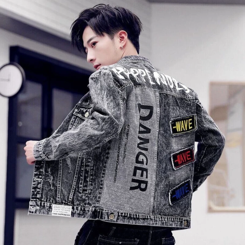 メンズヒップホップジーンズ,カジュアルスリムショーツ,ブラッ - Mens Fashion Denim Jacket のレビューと価格