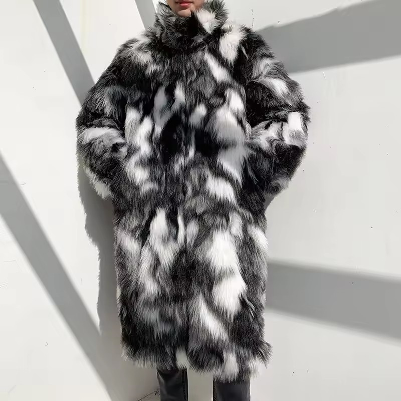 冬のヒップホップロングフェイクファーコートスタンドアップカラ - Men'S Fashion Zipper Jacket のレビューと価格