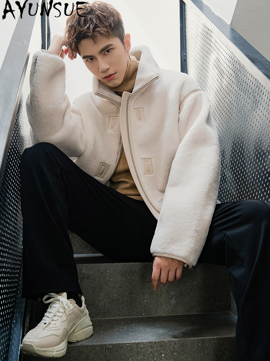 AYUNSUE 天然メリノ羊ムートンジャケット男性 2025 - Men'S Fashion Zipper Jacket のレビューと価格