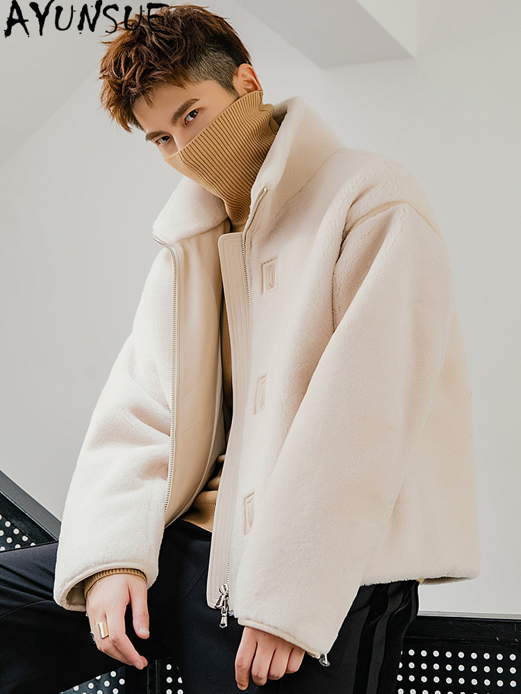 AYUNSUE 天然メリノ羊ムートンジャケット男性 2025 - Men'S Fashion Zipper Jacket のレビューと価格