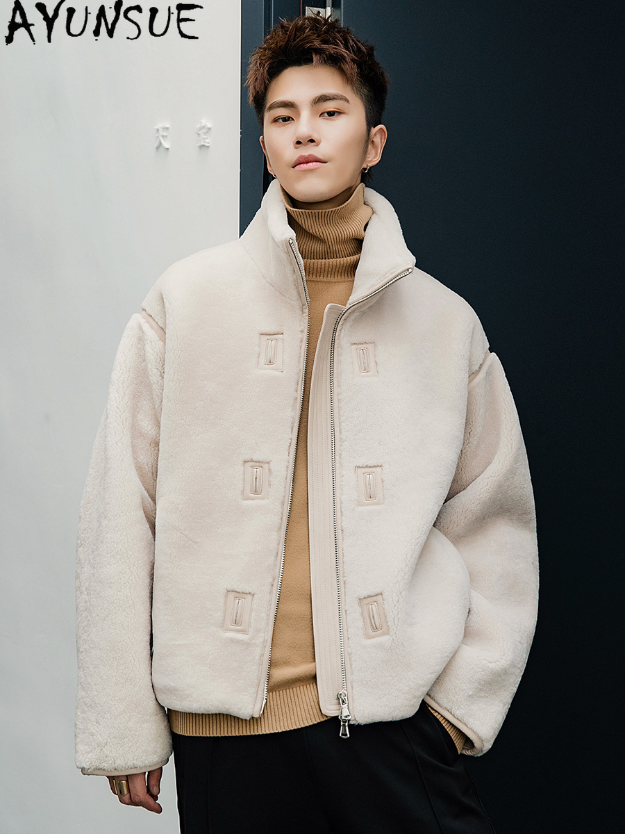 AYUNSUE 天然メリノ羊ムートンジャケット男性 2025 - Men'S Fashion Zipper Jacket のレビューと価格