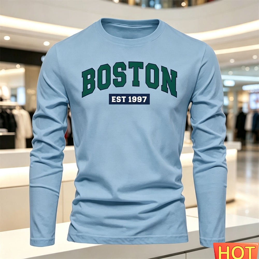 秋夏メンズ長袖 Tシャツレターパターンラウンドネック Tシャ - Men'S Fashion のレビューと価格
