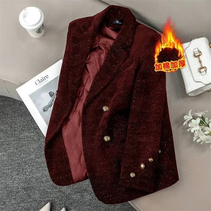 黒のコーデュロイスーツジャケット女性のための秋冬厚手の綿入り - Corduroy Jacket Men のレビューと価格