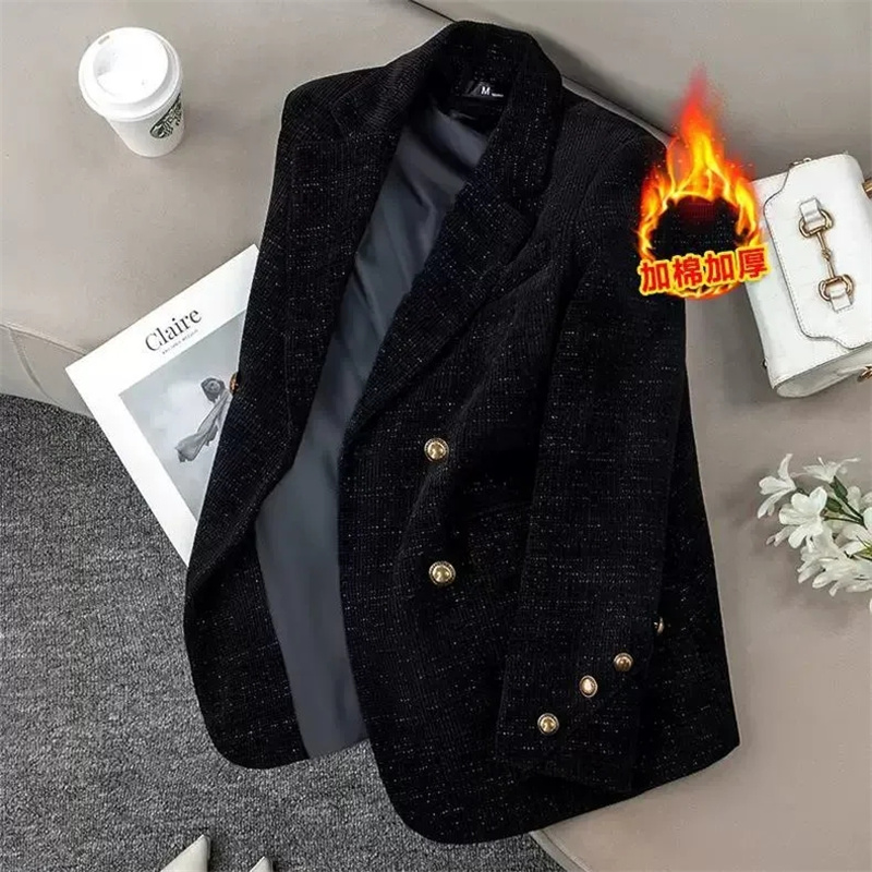 黒のコーデュロイスーツジャケット女性のための秋冬厚手の綿入り - Corduroy Jacket Men のレビューと価格