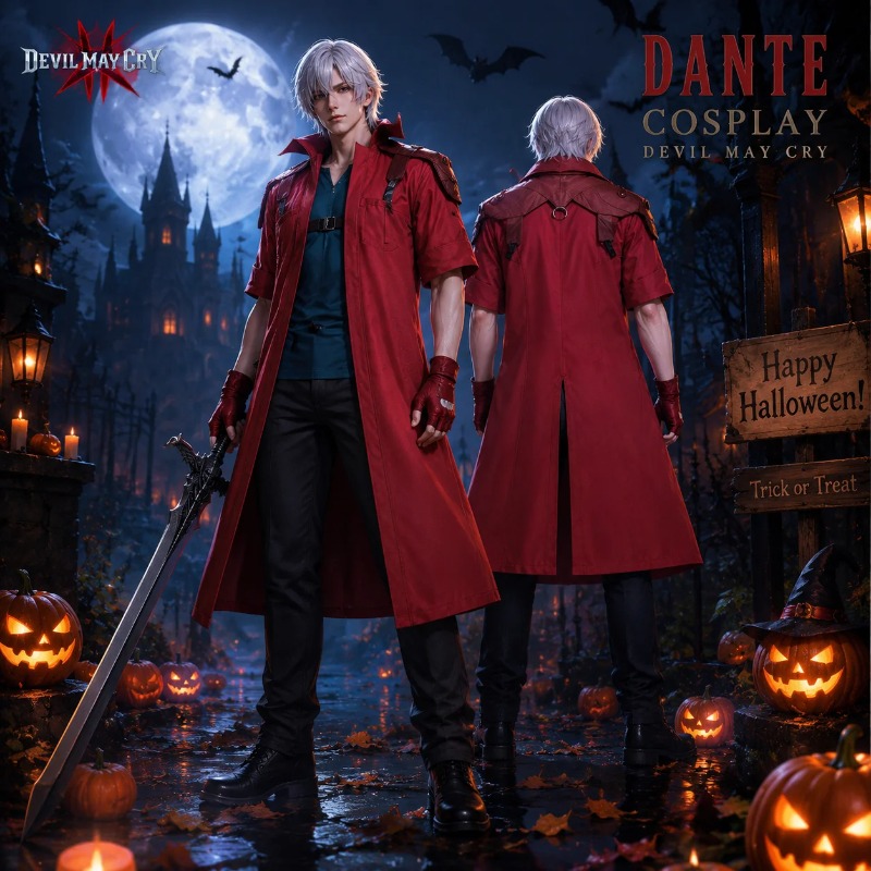 デビルメイクライ DMC5 ダンテコスプレ衣装成人男性赤いロ - Trench Coat Men のレビューと価格