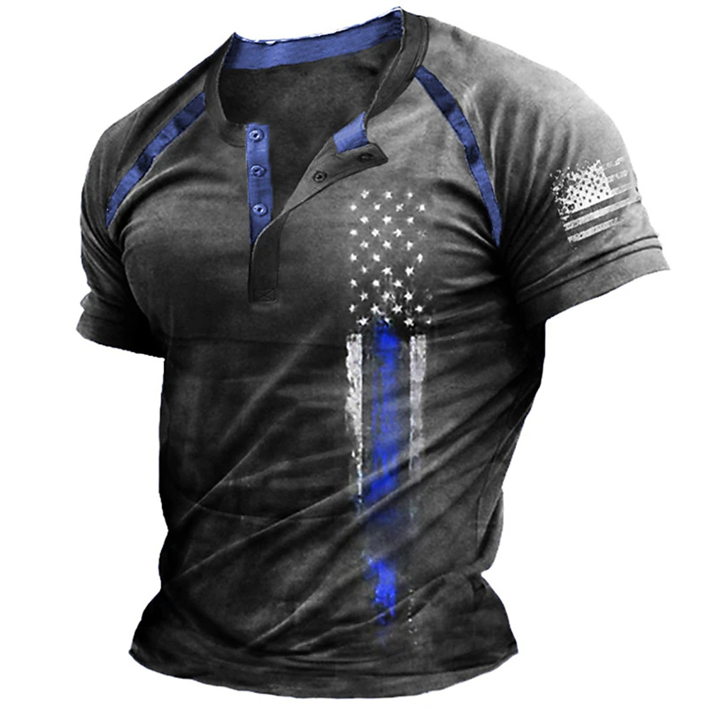 面白い 3D アメリカ国旗プリントメンズヘンリーシャツファッ - Men'S Fashion Essentials のレビューと価格