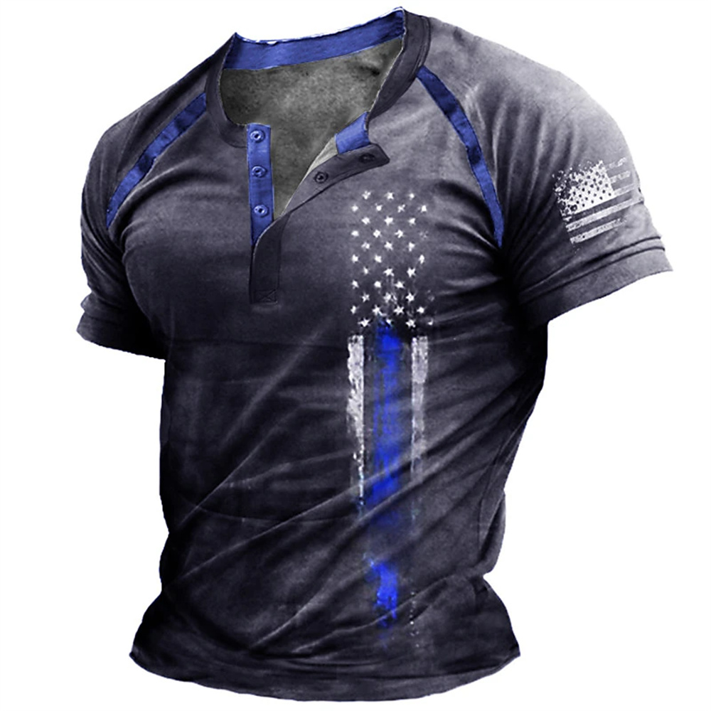 面白い 3D アメリカ国旗プリントメンズヘンリーシャツファッ - Men'S Fashion Essentials のレビューと価格