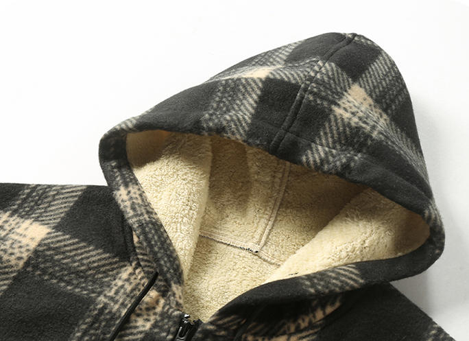 新作ファッションフリース裏地メンズカジュアルフード付きチェッ - Men'S Fashion Zipper Jacket のレビューと価格