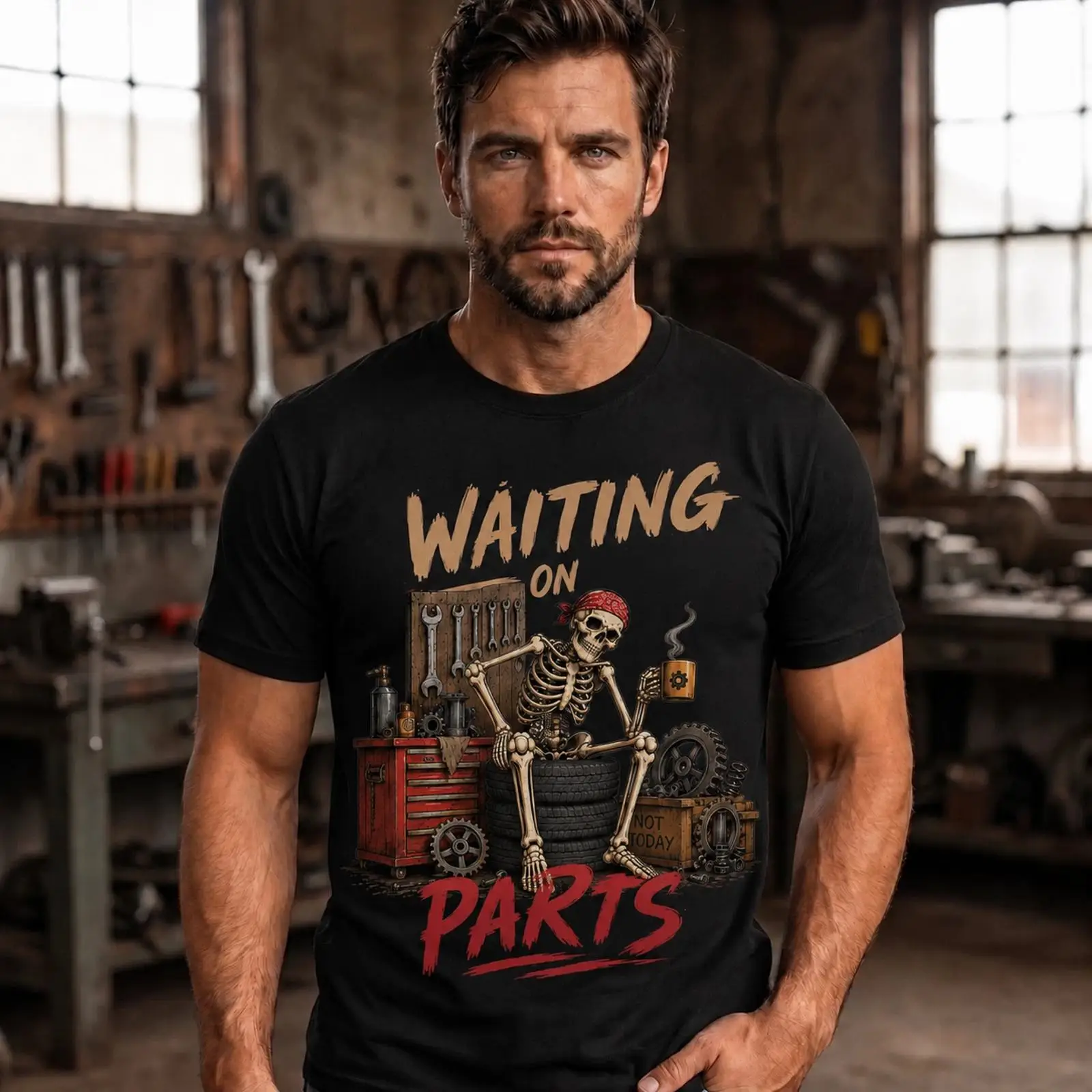 部品待ち　面白いガレージユーモア　メカニック　スケルトン　ミ - Men'S Fashion Garage のレビューと価格