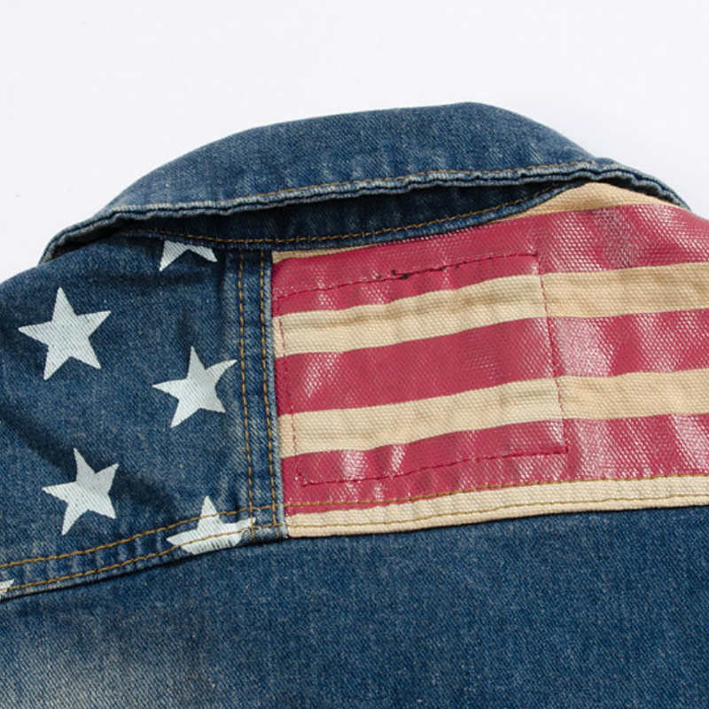 ストリートウェアファッションスターズ＆ストライププリントパッ - Mens Fashion Denim Jacket のレビューと価格