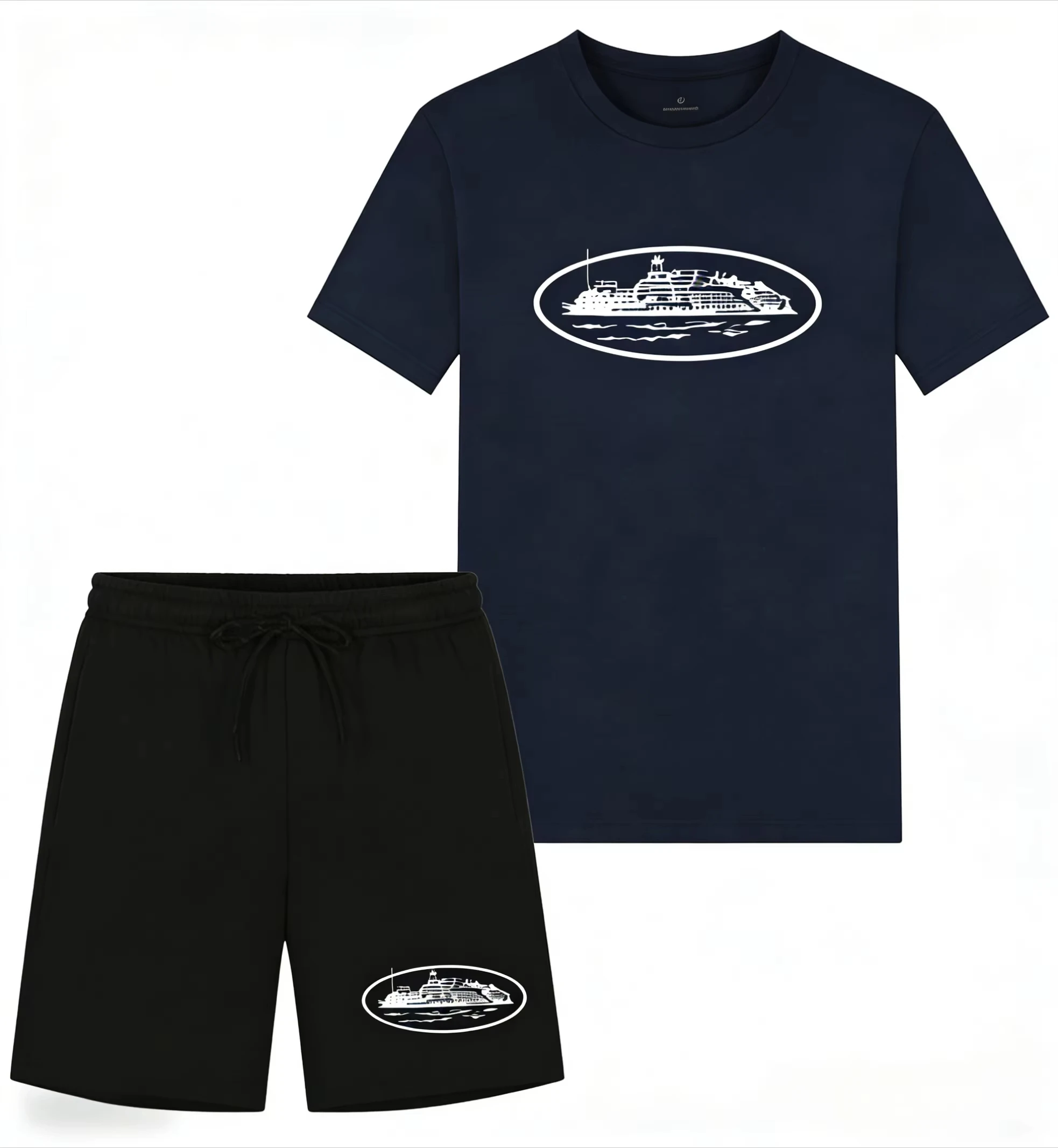 2026年夏新作 小型ボートプリント ツーピースTシャツ＆シ - Men'S Fashion Essentials のレビューと価格