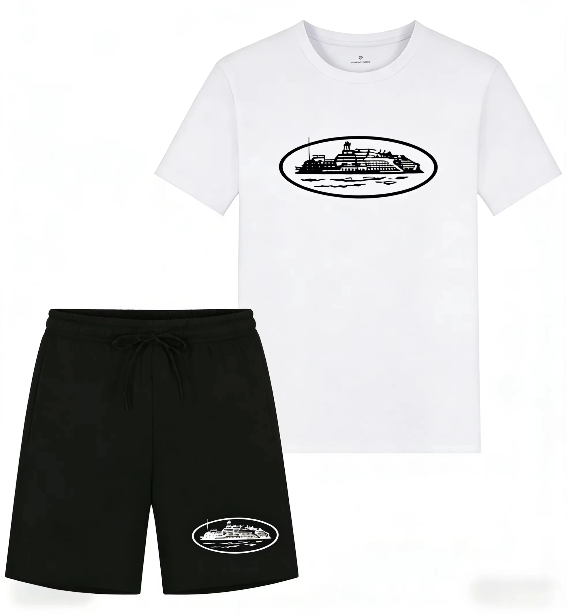 2026年夏新作 小型ボートプリント ツーピースTシャツ＆シ - Men'S Fashion Essentials のレビューと価格