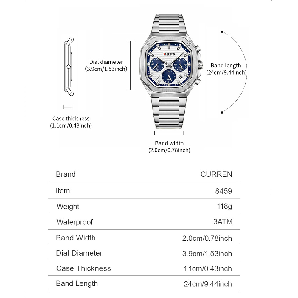 CURREN 高級スクエアクロノ腕時計男性用クラシックデザイ - Fashion Mens Watches のレビューと価格