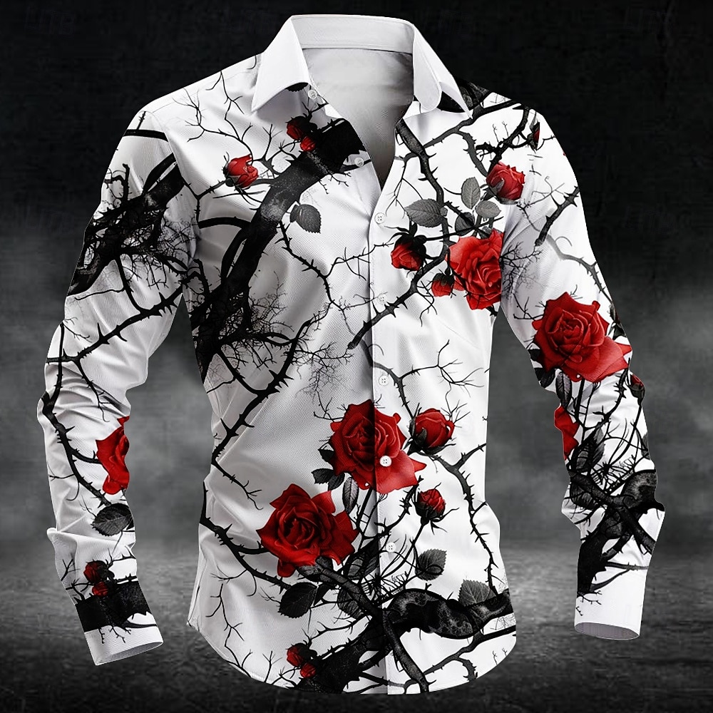 ファッション梅の花柄 3d プリント男性長袖シャツアートシャ - Men'S Fashion のレビューと価格