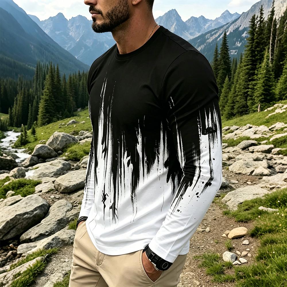 メンズグラデーションインクスプラッシュ長袖Tシャツカジュアル - Fashion Mens Shirt のレビューと価格