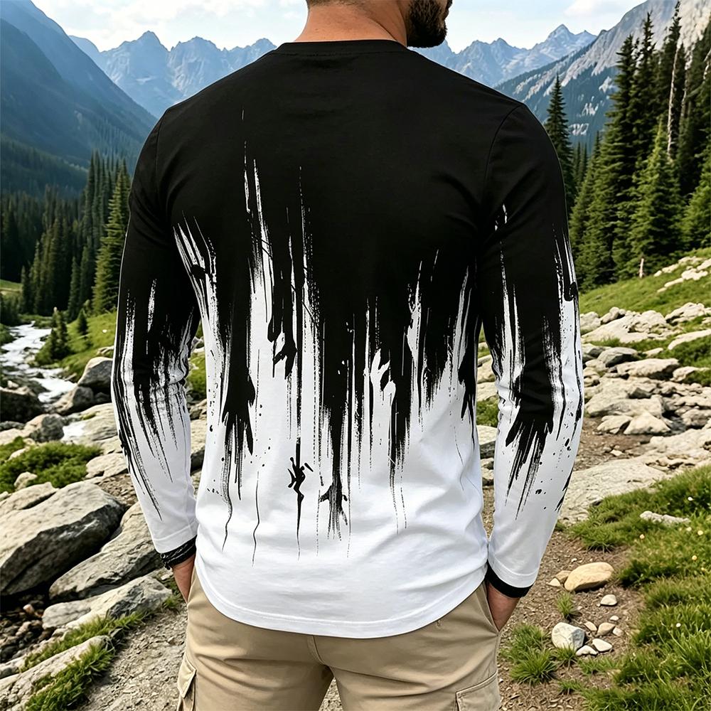 メンズグラデーションインクスプラッシュ長袖Tシャツカジュアル - Fashion Mens Shirt のレビューと価格