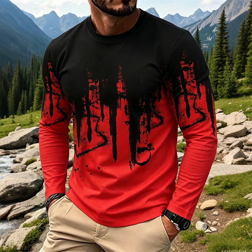 メンズグラデーションインクスプラッシュ長袖Tシャツカジュアル - Fashion Mens Shirt のレビューと価格