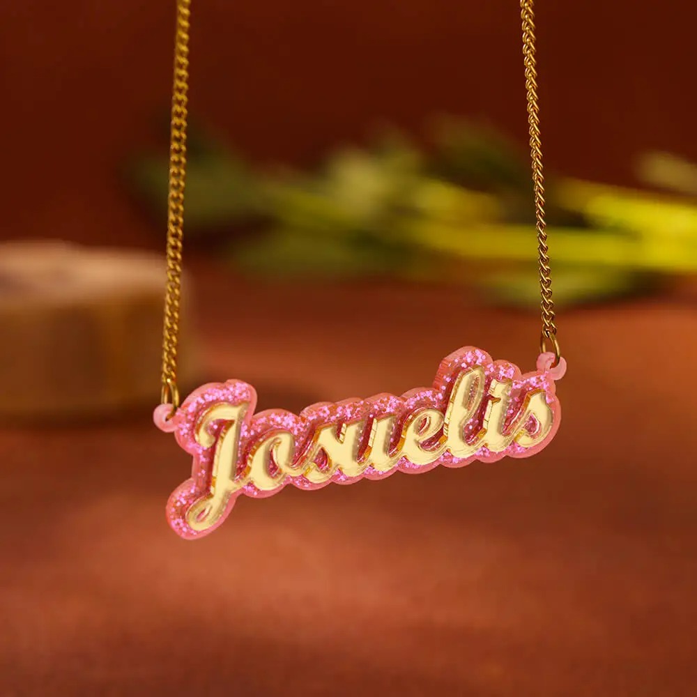 女性用カスタムネームアクリルネックレス,ゴールドカラー,ステ - Men'S Fashion Jewelry Bracelets のレビューと価格