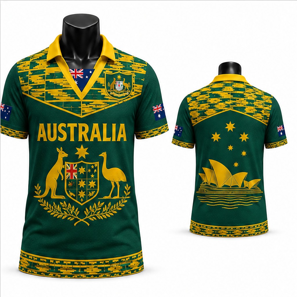 メンズオーストラリア装飾カンガルーエミュクレストセミポロVネ - Mens Fashion Australia のレビューと価格